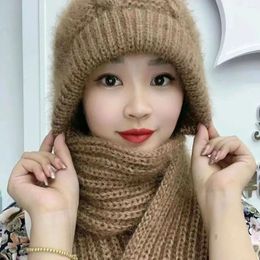 Scarves 2023 Women's Knitted Scarf And Hat Integrated Neck Protection Autumn Winter Thickened Warm Cold