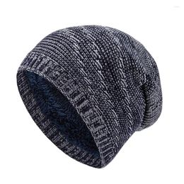 Berets Autumn And Winter Men's Knitted Hats Cross Border Amazon Hat Factory Flower Thread Plush Ear Protector Cap Woolen Tide