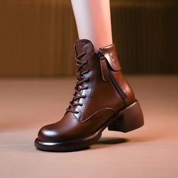 Boot's Boots 2024 Retro Side Zipper Boot Shoes Soild Colour Thick Heel Ankle Platform Zapatos De Mujer 231019