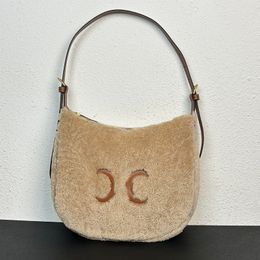 Shearling Hobo Bag Fall Winter Luxury Women Bag Shoulder Bag Matte Matte Suede Handbag Underarm Bag Hobos High Quality Gold Zipper Soft Lamb Wool Adjustable Strap