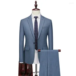 Men's Suits (Blazer Pants) Fashion Boutique Pure Color Casual Business Suit Groom Wedding Dress Tuxedo Male Formal Size S-6XL