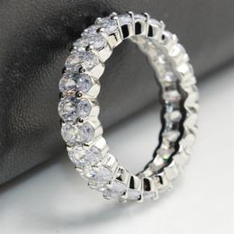 Vintage Fashion Jewellery Real 925 Sterling Silver Princess White Topaz CZ Diamond Eternity Women Wedding Engagement Band Ring Gift333Z