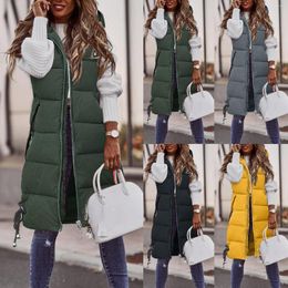 Women's Vests 2023 Outdoor Vest Down Jacket Autumn And Winter Hooded Cotton Coat Solid Colour Sleeveless Loose Long