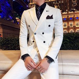 Men's Suits (Blazers Vest Trousers) Boutique Fashion Business Gentleman Slim Double Breasted Casual Formal Dress Three-piece