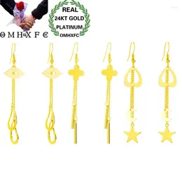 Dangle Earrings OMHXFC Wholesale European Fashion Woman Girl Party Wedding Gift Cross Star Square Tassel 24KT Gold Drop ER60