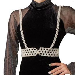 Belts Women's Handwoven Pearl Waist Belt Elegant Sling Vest Beaded Pearls Fashion Body Chain Waistband Accessory For Dresses