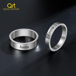 Wedding Rings Personalised Stainless Steel Round Engraved Name Rings For Couple Finger Ring Party Wedding Custom Name Jewellery Not Fade 231020