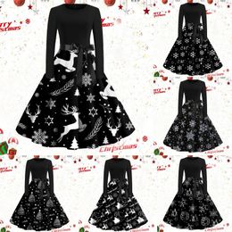 Casual Dresses Christmas Dress Fancy Elk Womens Long Sleeve Princess Round Neck Belted Festival Up Party Vintage Robe