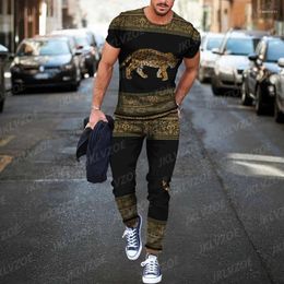 Men's Tracksuits Pant Set Summer Leopard 3D Printed T-Shirt Sports Suit Short Sleeve Jogger Clothing Street Oversized Tracksuit Outfit