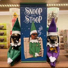 Resin Doll Black Felt Doll Snoop on a Stoop Peeks at a Bent Christmas Elf Doll