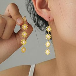 Dangle Earrings Korean Floral Daisy Flower Long Drop Fashion Fresh Sunflower Asymmetric Girl Kids Ears Jewellery Brincos Gift