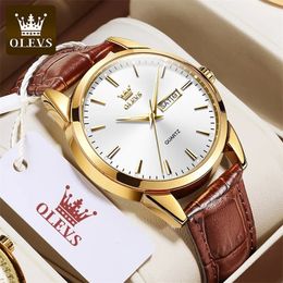 Womens Watches OLEVS Men Watche Top Brand Luxury Fashion Bussness Breathable Leather Luminous Hand Quartz Wristwatch Gifts for Male 231020