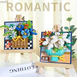 Blocks Rose Sun Flower Potted Bouquet Home Decoration 3D Model Sunflower Bouquet Rose Building Block Bricks Toy Diy Potted Gift R231020