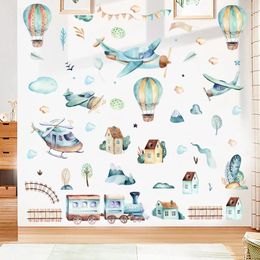 Wall Stickers Creative Hand Paint Watercolor Airplane Train Air Balloon For Kids Room Nursery Decoration Decal