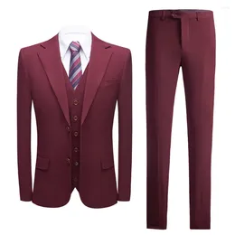 Men's Suits (Blazer Vest Pants) Fashion Business Wedding British Style Gentleman Slim Italian Casual Groom Host 3-piece