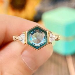 Cluster Rings Bohemia Style Blue Cubic Zirconia Women's Luxury Gold Colour Band Sparkling Finger Accessories Couple Decoration Wholesale