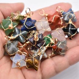 Pendant Necklaces Fashion Wrapped Wire Gold Color Natural Amethysts Roses Quartz Melkaba Hexagram Pendants Charm For Jewelry Making