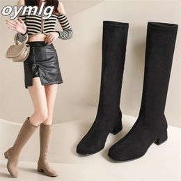 Boots Knee length skinny elastic boots for women with high suede knights thick heels straight black boot shoes 231019