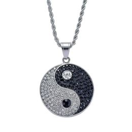 Hip hop Tai Chi diamantes pingente colares para homens mulheres luxo chinês Tai Ji pingentes de aço inoxidável Símbolos Yin e Yang neckl312Q