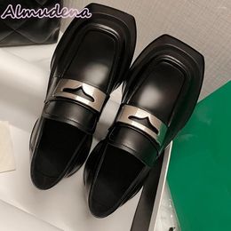 Dress Shoes Metal Decoration Women Pumps Square Toe Slip On Thick Sole Chunky Heels Spring Autumn Leisure Height Increasing Fashion