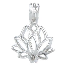 925 Silver Locket Cage Lotus shape Pearl Gem Beads Cage Pendant Can Open Sterling Silver Pendant Mounting DIY Jewelry Fitting275T