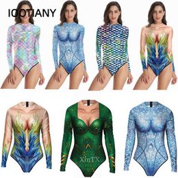 New 3D Printing Scales One Piece Long Sleeve Swimwear Bodysuit Costume Mermaid Swimsuit for Adult Women 2023