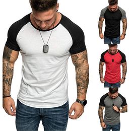 Bodybuilding Tee tops Men Gyms Fitness Sport tshirt Short Sleeve Shirt Clothing Male Casual Colour Block Print T-Shirts279d