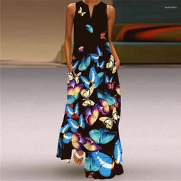 Casual Dresses Fashion Butterfly 3D Printed White Dress 2023 Plus Size Long Summer Woman Sleeveless Girls Beach Maxi Women