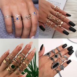 Solitaire Ring Vintage Knuckle Ring Sets For Women Boho Crystal Stone Geometric Figure Rings Female Bohemian Jewelry Gift 231019