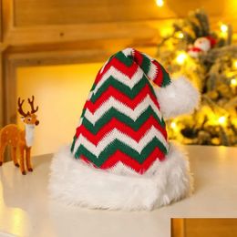 Christmas Decorations Red Christmas Hat Soft Plush Striped Snowflak Hats Santa Claus Cosplay Cap Children Adts Xmas Party Decoration C Dhslp