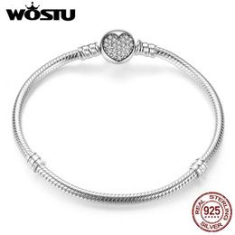 Bangle Luxury 100% 925 Sterling Silver Sparkling Heart Snake Chain Fit Original Charm Bracelet Bangle For Women Fine Jewellery XCHS916 231020