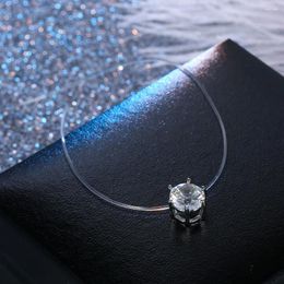 Pendant Necklaces Dayoff Transparent Zircon Round Women Jewelry White Fishing Invisible Necklace Simpe Collar Clavicel Chain N17