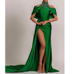 Green Floral Off The Shoulder Prom Dresses Sleeveless Beading 3D Flowers Mermaid Appliques Bridal High Gowns Backless Buttons Vestido De Novia 328 328