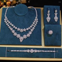 Necklace Earrings Set ZY UNIQUE Luxury A 2-layer Composed Of Flowers Dubai Brides Nigerian Heavy CZ Wedding 4pcs