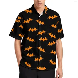 Men's Casual Shirts Orange Bat Blouses Man Halloween Print Summer Short Sleeves Design Aesthetic Oversize Vacation Shirt Gift