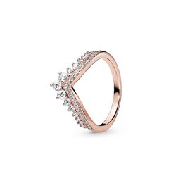 18K Rose Gold Plated Princess Wishbone Ring Original 925 Sterling Silver Diamond Women Wedding Rings Jewellery