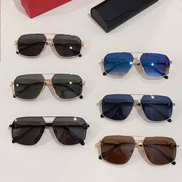SANTOS DE sunglasses CT0270S smooth and brushed platinum finish blue lenses rectangular pilot metal frame designer luxurious men and womens leisure vacation