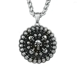 Pendant Necklaces Retro Skeleton Ghost Head Round European And American Men's Fashion Personality Hip Hop Stainless Steel Necklace