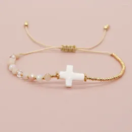 Link Bracelets Bohemian Charm Shell Cross Crystal Pulsera Women Handmade Friendship Luxury Couple Fashion Jewelry Gold Plated Bead Bracelet