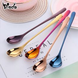 Coffee Scoops 8 Colours Stainless Steel Ice Spoon Long handle Rose Gold Coffee Spoon Set 7 Colours Long Ice Scoop Black Mixing Colour Spoon 231018