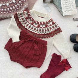 Women's Sweaters Kids Girls Knitted Sweater Outfit Set 2023 Winter Baby Boys Girls Christmas Sweater and Knit Shorts Baby Girl Winter ClothesL231020