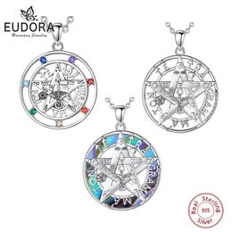 Pendant Necklaces EUDORA 925 Sterling Silver Pentagram Necklace for Women Man Amulet 7 Colour Chakra Guardian Star Tetragrammaton Pendant Jewellery 231020