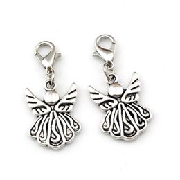 100pcs Antique Silver Angel Wing Lobster Clasps Charm Pendants For Jewellery Making Bracelet Necklace DIY Accessories 15x35 5mm A-49303b