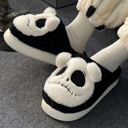 Slippers Men And Women's Cartoon Cotton Winter Home Skull Cute Funny Couple Stepping On Feeling Soft Plush Shoes