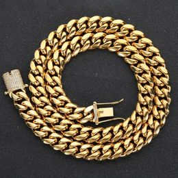 Chokers Hip Hop 18k Gold Plated Stainless Steel Jewellery Iced Cadena Hombre Miami Cuban Link Chain Necklace For Men 231020
