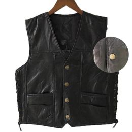 Men's Vests Mens Side Laces Adjustable Black Leather Motorcycle Vest Biker Soft Sheepskin3274