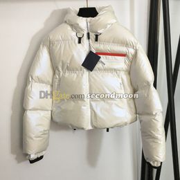 Women Luxury Down Jacket Zip Neck Padded Coat Winter Thick Glossy Outerwear Casual Style Coats