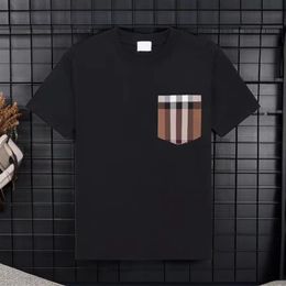 Men's designer T-shirt Casual fashion men's and women's black and white pocket plaid short sleeve top s of luxu253d
