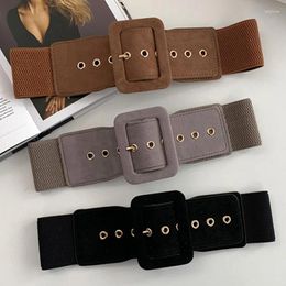 Belts Suede Wide Belt For Women Retro Elastic Nylon Waistband Solid Color Square Pin Buckle Waist Strap Female Lady Decor Girdle