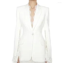 Women's Suits LIBIELIY Nice Popest Designer Blazer Slit Sleeve Lace Embellished Single Button Jacket